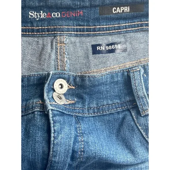 Style & Co Blue Lightly Distressed Denim Capris, Size 14 - Picture 3 of 7